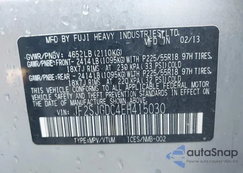 2014 Subaru Forester 2.0Xt Premium из США, поврежденный, VIN JF2SJGDC4EH415030